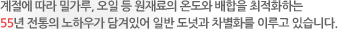 계절에 따라 밀가루, 오일 등 원재료의 온도와 배합을 최적화하는 55년 전통의 노하우가 담겨있어 일반 도넛과 차별화를 이루고 있습니다.